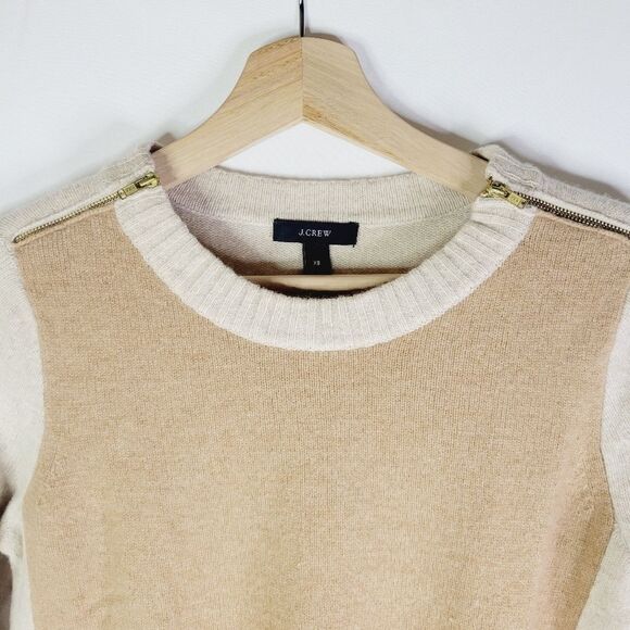 J. CREW 100% Wool Taupe And Beige Colorblock Zippers Sweater - Picture 2 of 10